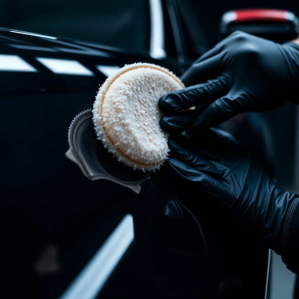 Ceramic coating being applied to a vehicle